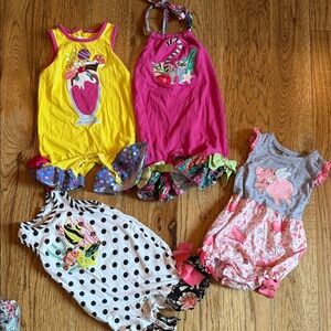 RicRac & Ruffles- 4 outfit bundle. Adorable appliqués and ribbon detail!
